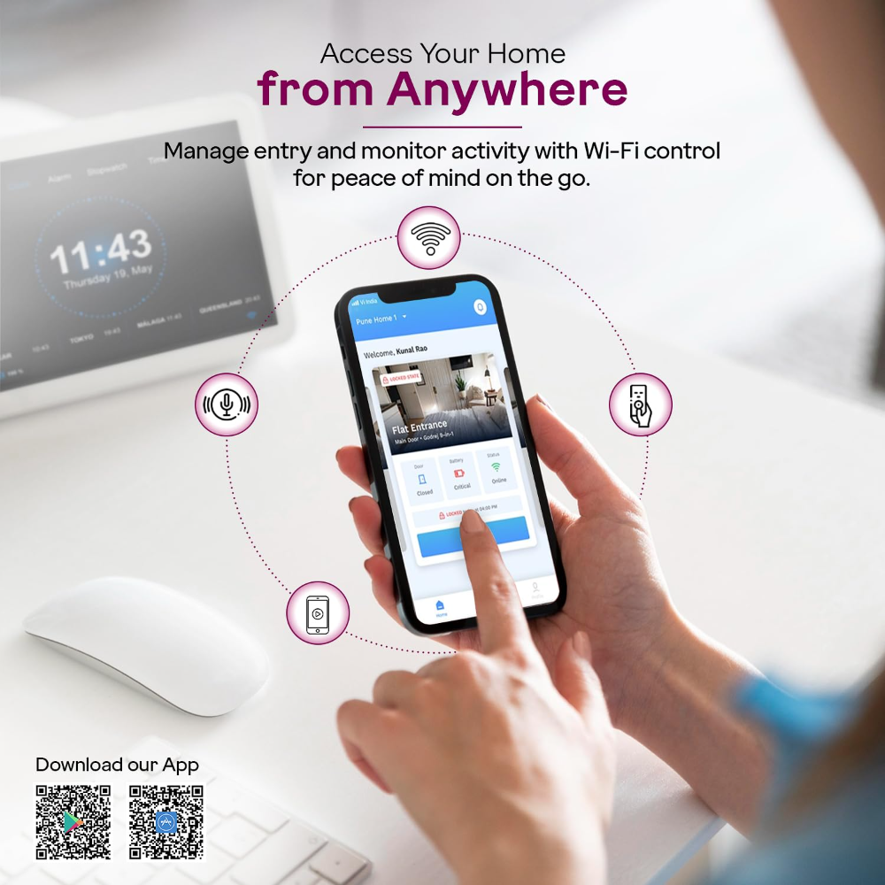 Godrej Smart Lock | Made in India Digital Lock for Main Door I Advanced & Highly Secure|9 in 1 Access|NFC,Smart Watch,BLE Remote,Wi-Fi,Fingerprint | Rose Gold I 3Yr Warranty 